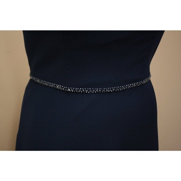 Long Crepe Navy Dress with Beaded Neckline & Waist Size 18 - Picture 6 of 11